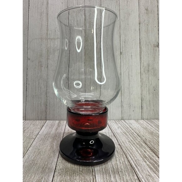 Vtg Luminarc Hurricane Candle Holder Clear Glass Chimney Ruby Red Base Box Set 2 - Picture 3 of 12